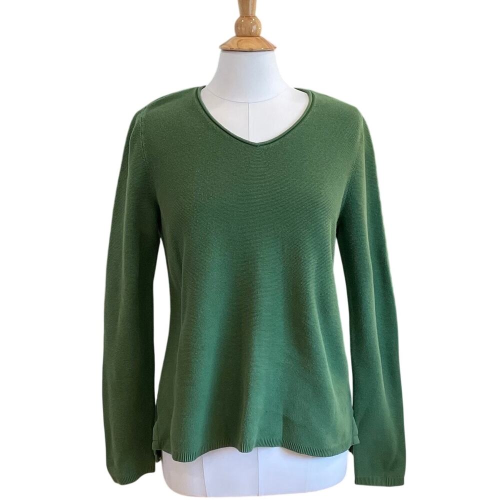 Talbots Dark Green Long Sleeve V-Neck Sweater, Cotton, Size M